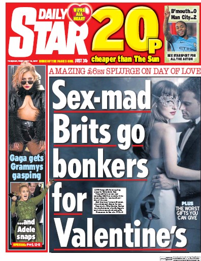 Daily Star Newspaper Front Page (UK) for 14 February 2017
