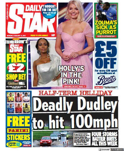 Daily Star Newspaper Front Page (UK) for 14 February 2022