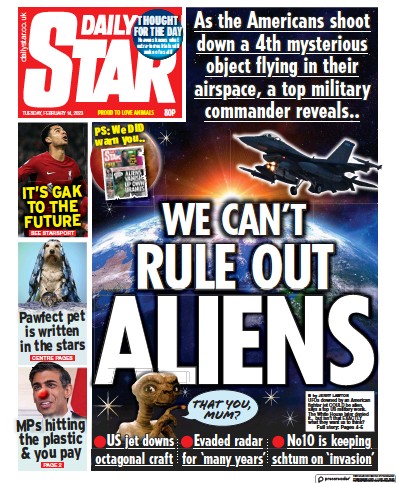 Daily Star Newspaper Front Page (UK) for 14 February 2023