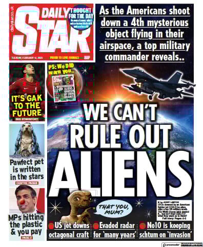 Daily Star Newspaper Front Page (UK) for 14 February 2023