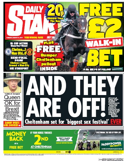 Daily Star Newspaper Front Page (UK) for 14 March 2017