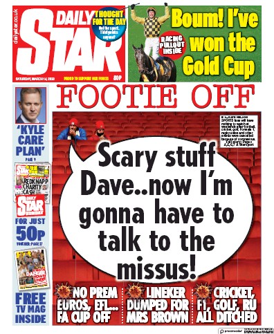 Daily Star Newspaper Front Page (UK) for 14 March 2020
