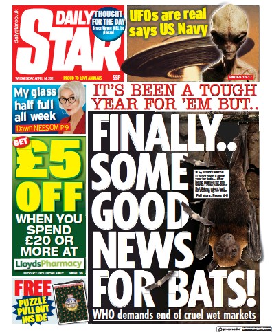 Daily Star Newspaper Front Page (UK) for 14 April 2021