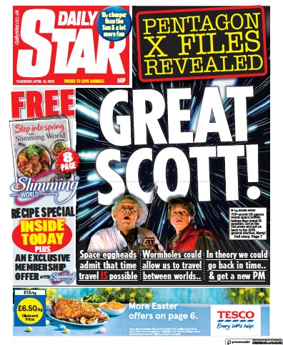 Daily Star Newspaper Front Page (UK) for 14 April 2022