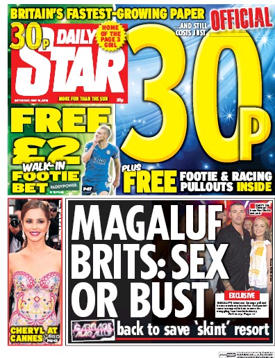 Daily Star Newspaper Front Page (UK) for 14 May 2016