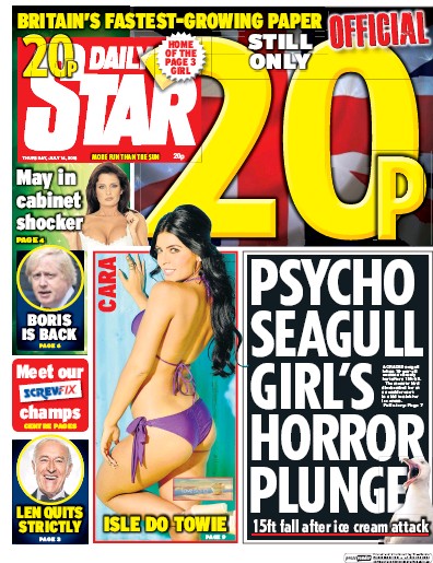 Daily Star Newspaper Front Page (UK) for 14 July 2016