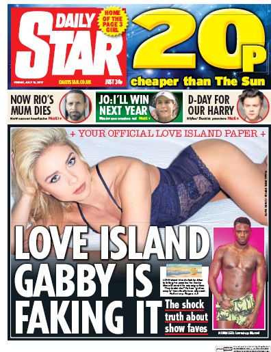 Daily Star Newspaper Front Page (UK) for 14 July 2017