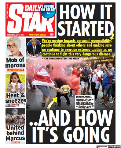 Daily Star Newspaper Front Page (UK) for 14 July 2021