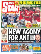 Daily Star (UK) Newspaper Front Page for 14 August 2017
