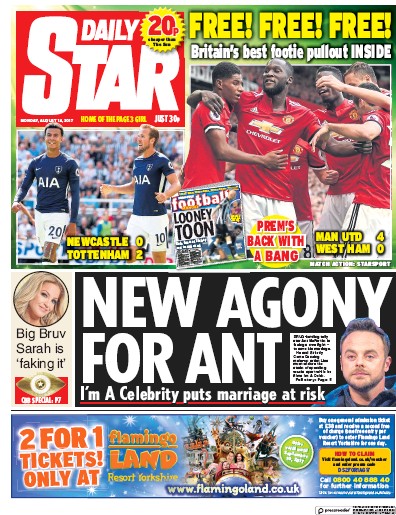 Daily Star Newspaper Front Page (UK) for 14 August 2017