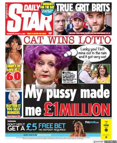 Daily Star Newspaper Front Page (UK) for 14 August 2019