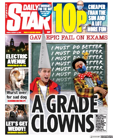 Daily Star Newspaper Front Page (UK) for 14 August 2020