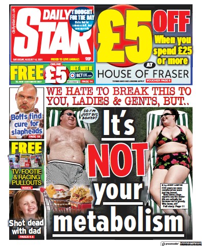 Daily Star Newspaper Front Page (UK) for 14 August 2021