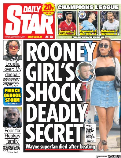 Daily Star Newspaper Front Page (UK) for 14 September 2017