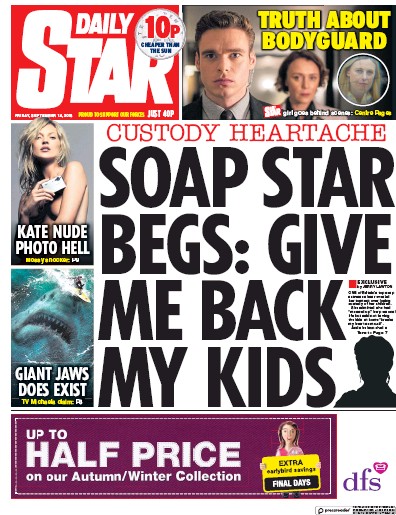 Daily Star Newspaper Front Page (UK) for 14 September 2018