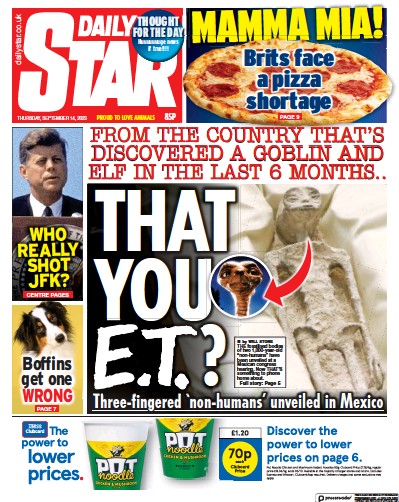 Daily Star Newspaper Front Page (UK) for 14 September 2023