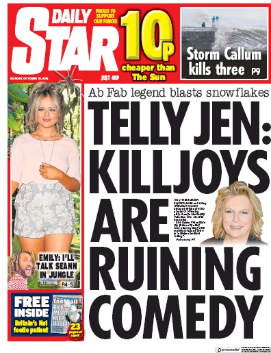 Daily Star Newspaper Front Page (UK) for 15 October 2018