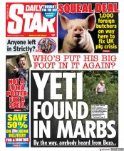 Daily Star (UK) Newspaper Front Page for 15 October 2021