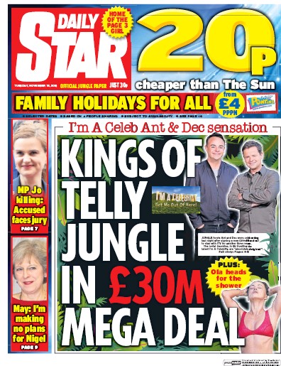 Daily Star Newspaper Front Page (UK) for 15 November 2016