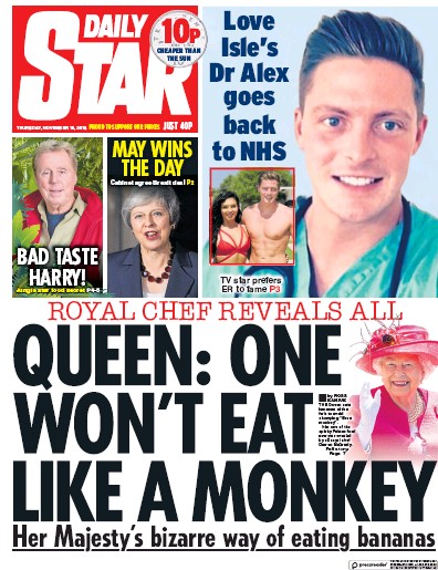 Daily Star Newspaper Front Page (UK) for 15 November 2018