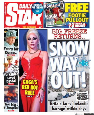Daily Star Newspaper Front Page (UK) for 15 November 2021