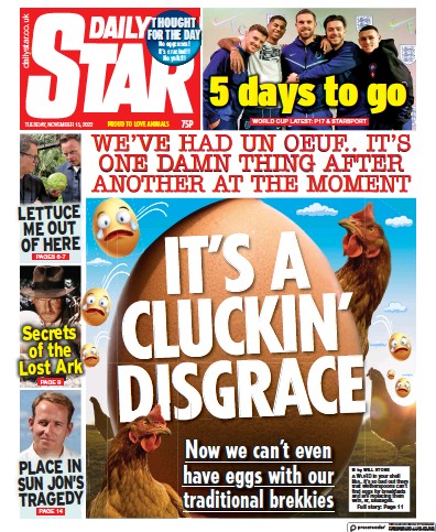 Daily Star Newspaper Front Page (UK) for 15 November 2022