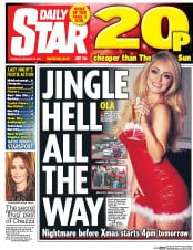 Daily Star (UK) Newspaper Front Page for 15 December 2016