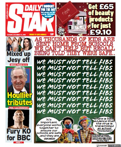 Daily Star Newspaper Front Page (UK) for 15 December 2020