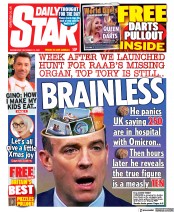 Daily Star (UK) Newspaper Front Page for 15 December 2021