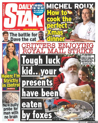 Daily Star Newspaper Front Page (UK) for 15 December 2022