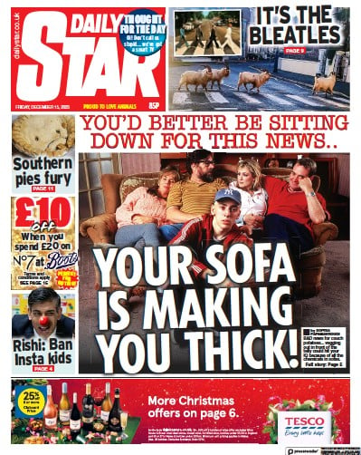 Daily Star Newspaper Front Page (UK) for 15 December 2023