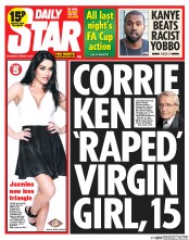 Daily Star (UK) Newspaper Front Page for 15 January 2014