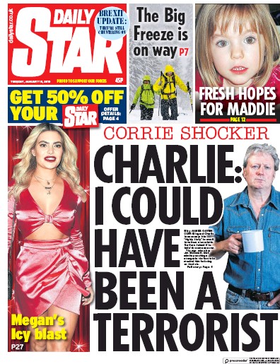 Daily Star Newspaper Front Page (UK) for 15 January 2019