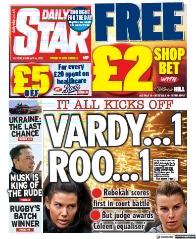 Daily Star Newspaper Front Page (UK) for 15 February 2022