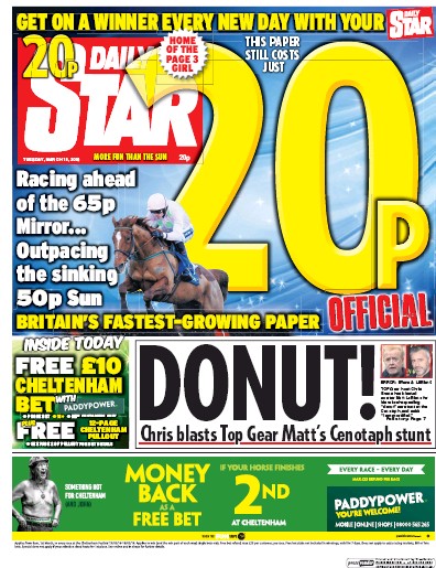 Daily Star Newspaper Front Page (UK) for 15 March 2016