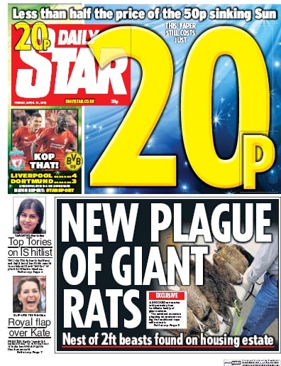 Daily Star Newspaper Front Page (UK) for 15 April 2016