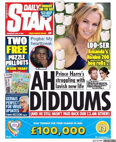 Daily Star Newspaper Front Page (UK) for 15 April 2020