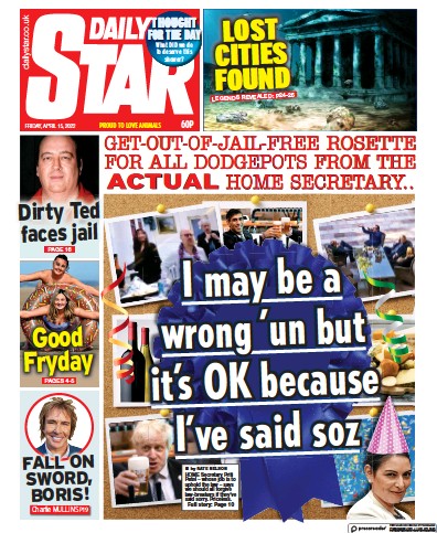 Daily Star Newspaper Front Page (UK) for 15 April 2022