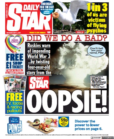 Daily Star Newspaper Front Page (UK) for 15 May 2021