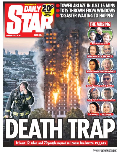 Daily Star Newspaper Front Page (UK) for 15 June 2017