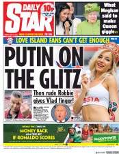 Daily Star (UK) Newspaper Front Page for 15 June 2018