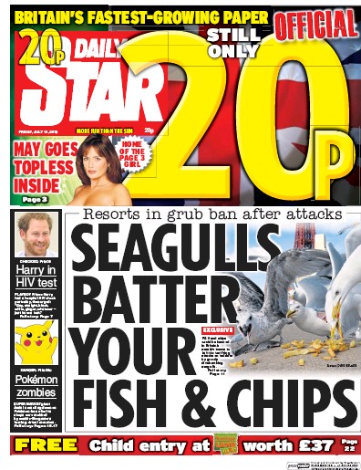 Daily Star Newspaper Front Page (UK) for 15 July 2016