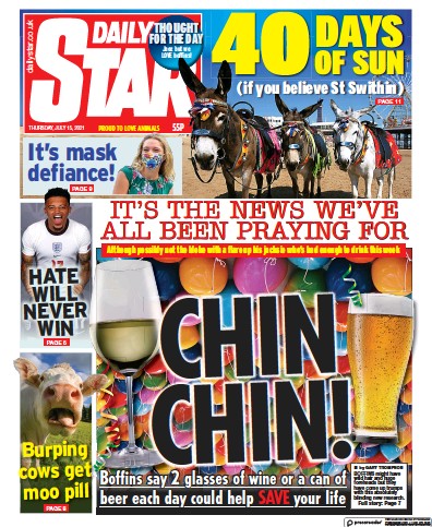 Daily Star Newspaper Front Page (UK) for 15 July 2021