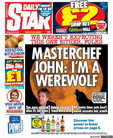 Daily Star Newspaper Front Page (UK) for 15 July 2022