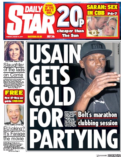 Daily Star Newspaper Front Page (UK) for 15 August 2017