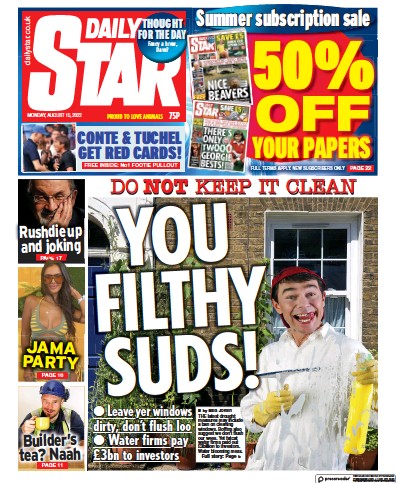 Daily Star Newspaper Front Page (UK) for 15 August 2022