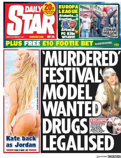 Daily Star Newspaper Front Page (UK) for 15 September 2017