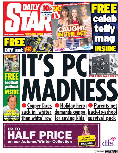 Daily Star Newspaper Front Page (UK) for 15 September 2018