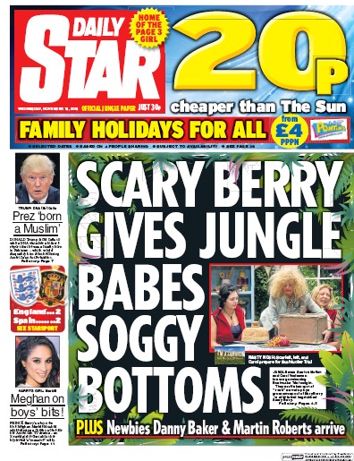 Daily Star Newspaper Front Page (UK) for 16 November 2016