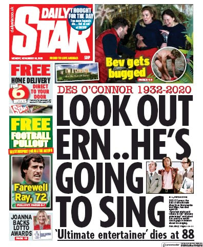 Daily Star Newspaper Front Page (UK) for 16 November 2020